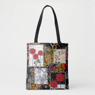 Tote Bag Seamless retro vintage patchwork quilting poppies