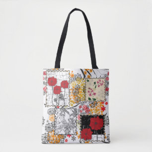 Tote Bag Seamless retro vintage patchwork quilting poppies