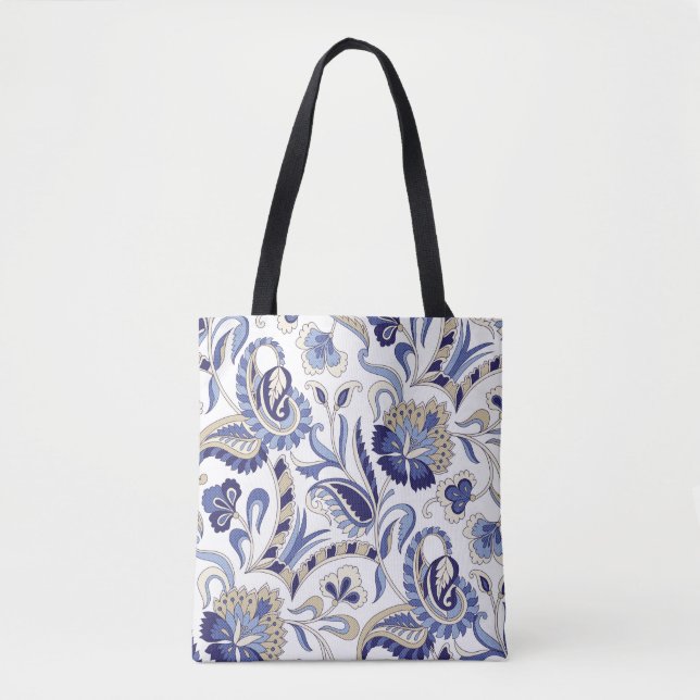 Tote Bag Seamless traditional Indian blue paisley patternpa (Devant)
