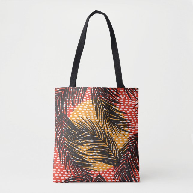 Tote Bag Seamless with black palm leaves and strokes  (Devant)