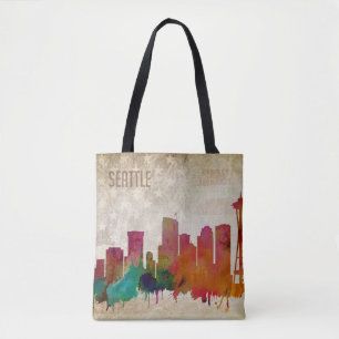 Tote Bag Seattle, horizon de ville d'aquarelle de WA