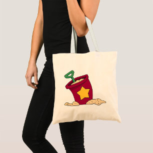 Tote Bag Seau à sable rouge avec étoile et pelle
