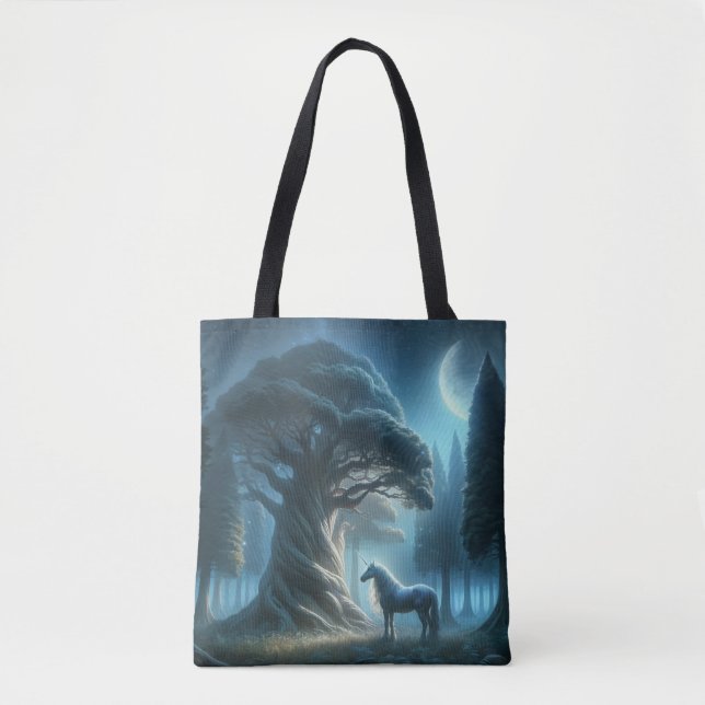 Tote Bag Secrets de Whispering : Unicorne et les arbres anc (Devant)