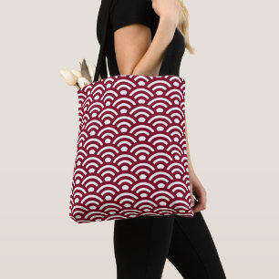 Tote Bag Seigaiha, Vagues, Japonais, Bourgogne et Blanc