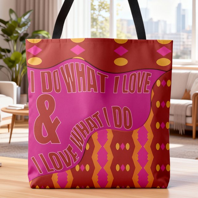 Tote Bag Self Expression Brown Pink Patterned (A little motivation you can carry all day. Fun & playful in pink and brown.)