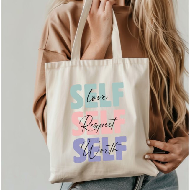 Tote Bag Self Love Self Repsect Self Worth typographie (Créateur téléchargé)