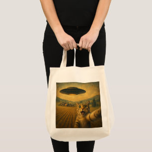 Tote Bag Selfie De Chat Avec Alien UFO Drôle Cadeaux De Cha
