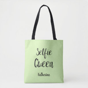 Tote Bag Selfie Nom de la Reine Lime personnalisée Vert