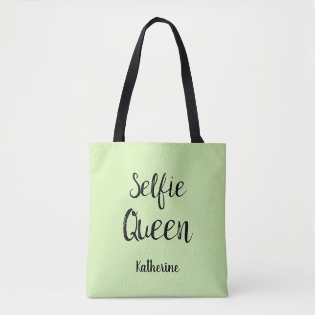 Tote Bag Selfie Nom de la Reine Lime personnalisée Vert (Devant)