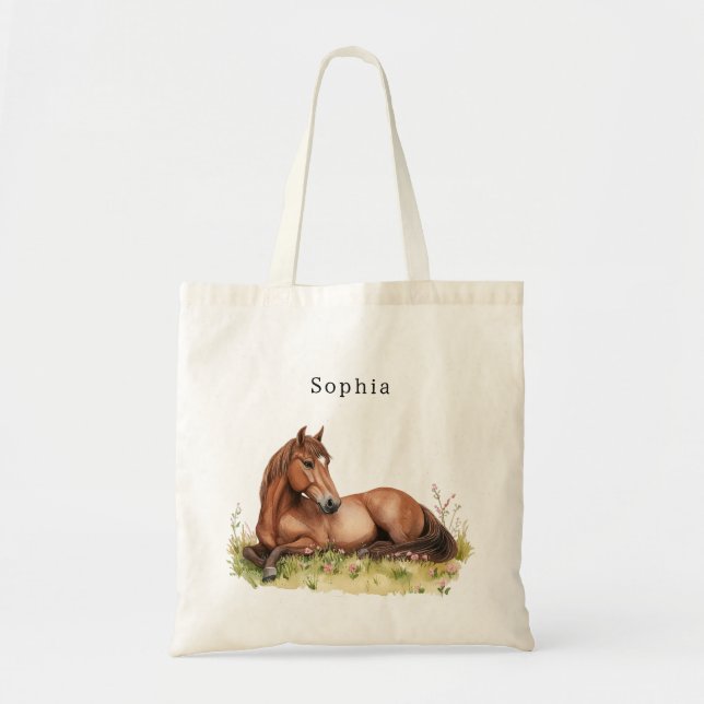Tote Bag Selle Marron Rustique Florale Rose pour Cheval (Devant)