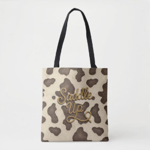 Tote Bag Sellez Brown Cowhide Impression de vache Country W