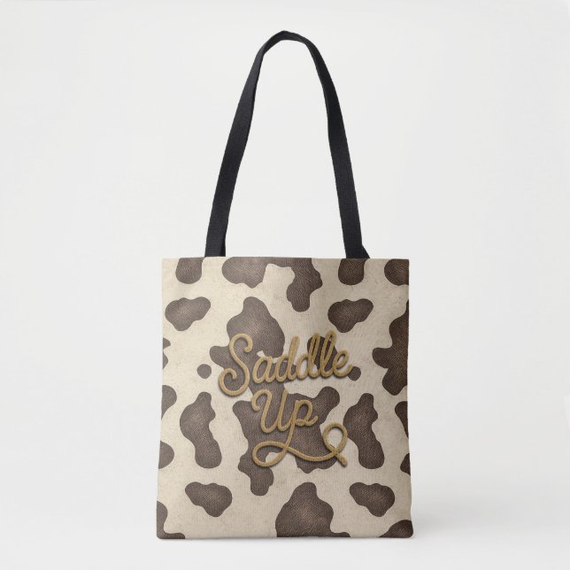 Tote Bag Sellez Brown Cowhide Impression de vache Country W (Devant)
