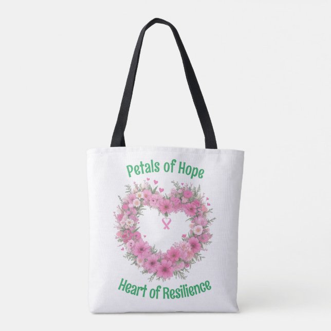 Tote Bag Sensibilisation au cancer du sein Coeur floral (Dos)