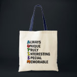 Tote Bag Sensibilisation sur l'autisme Acrostique mignon po<br><div class="desc">Un beau poème acrostique pour l'autisme. Toujours Unique Vraiment Intéressant Spécial Mémorable. De grands attributs positifs d'être autiste pour vous montrer sont fiers d'être sur le spectre. Les acronymes sont si cool.</div>