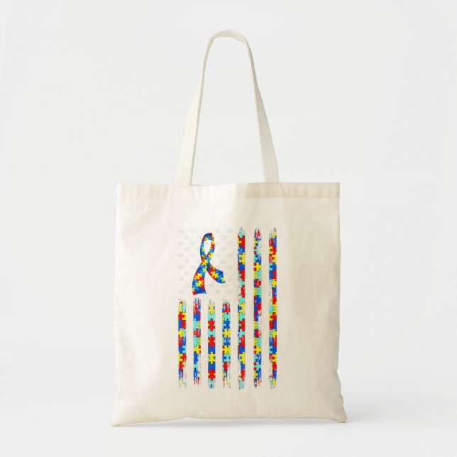 Tote Bag Sensibilisation sur l'autisme Chemise Drapeau Amér (Devant)