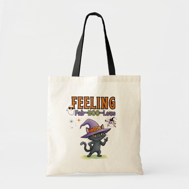 Tote Bag Sentiment Fab-BOO-Lous Drôle Halloween Chat (Devant)