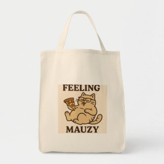 Tote Bag Sentiment Mauzy - Retro Cat Pizza Vibes Esthétique