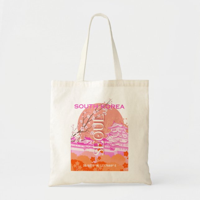 Tote Bag Séoul Corée du Sud Voyage Art, rose (Devant)