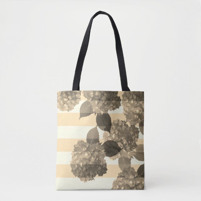 Tote Bag Sepia Hydrangea avec des rayures Fourre-tout (Devant)