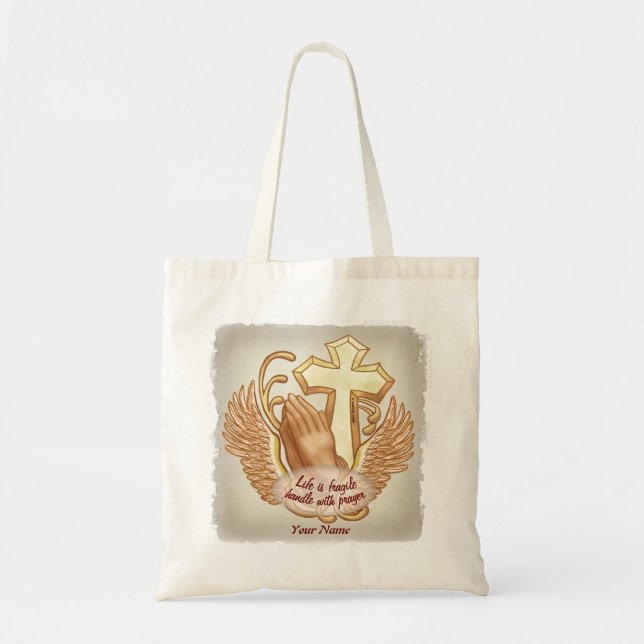 Tote Bag Sepia Prayer Mains Christian (Devant)