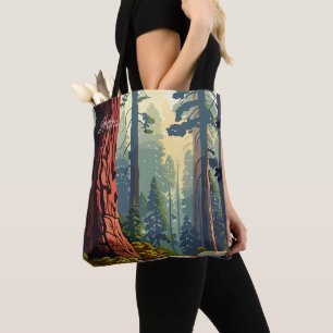 Tote Bag Sequoia California USA Vintage Art Illustration