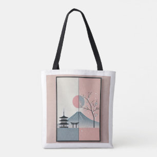 Tote Bag Serene Mount Fuji et Cherry Blossom Ink Art