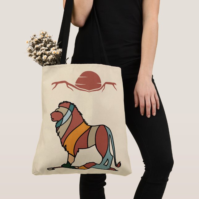 Tote Bag Serene Savanna Kind Lion Abstract Modern Earthy  (De près)
