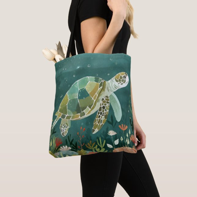 Tote Bag Serene Sea Turtle : Oasis sous-marine (De près)