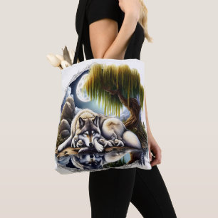 Tote Bag Sérénité au Clair de Lune Un Loup Endormi