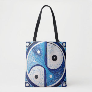 Tote Bag Sérénité géométrique : Bleu & Blanc Yin Yang