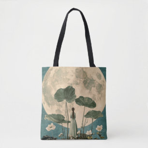 Tote Bag Sérénité Lune - Scène Lotus Vintage