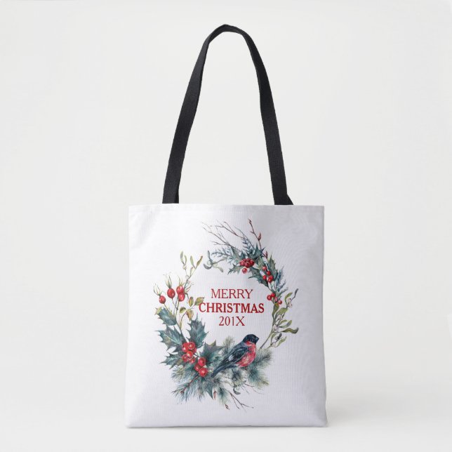 Tote Bag Serment de Noël & couronne de bullfinch (Devant)