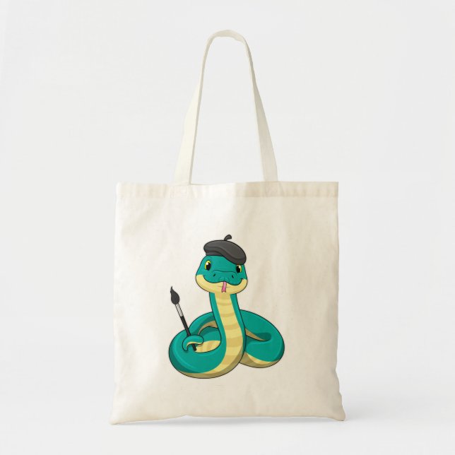 Tote Bag Serpent comme peintre avec pinceau (Devant)