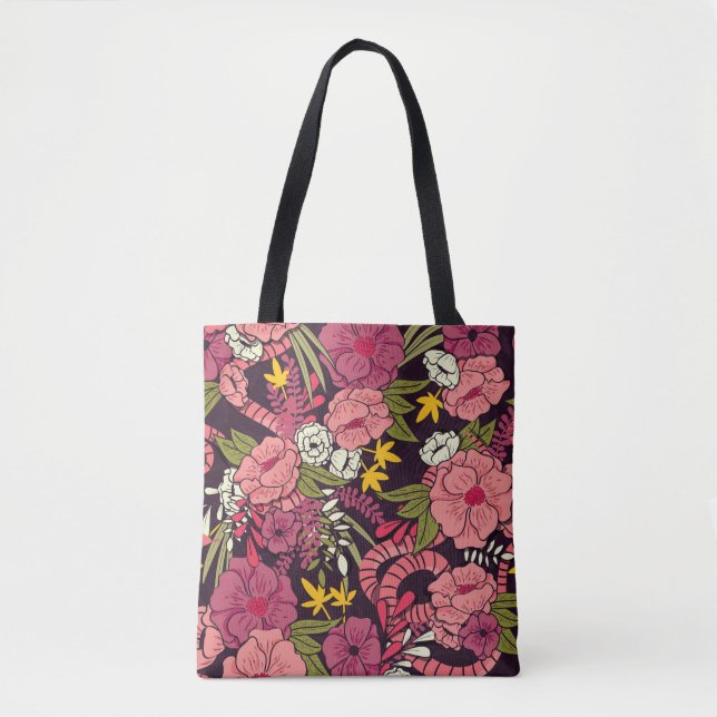 Tote Bag Serpents de la jungle, fleurs tropicales, motif vi (Devant)