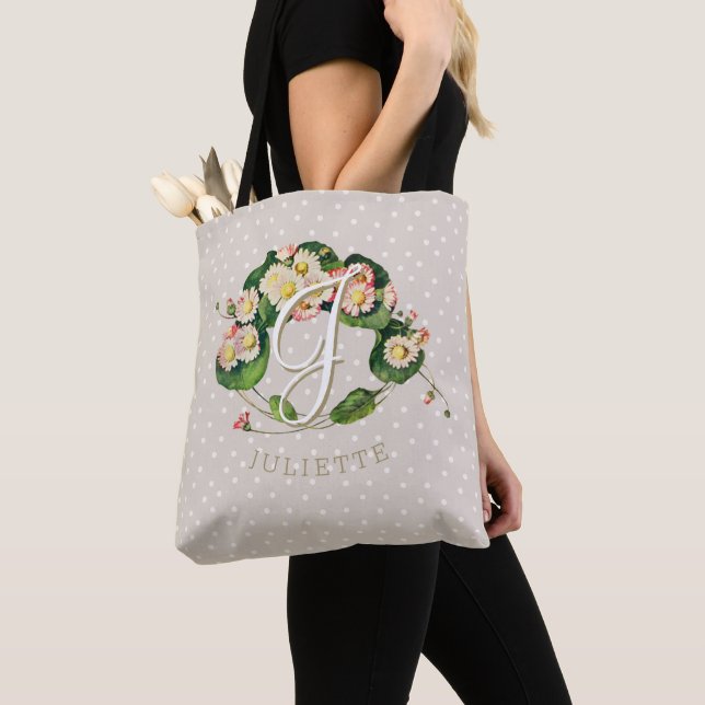 Tote Bag Serrage de marguerite avec monogramme et nom pour  (De près)