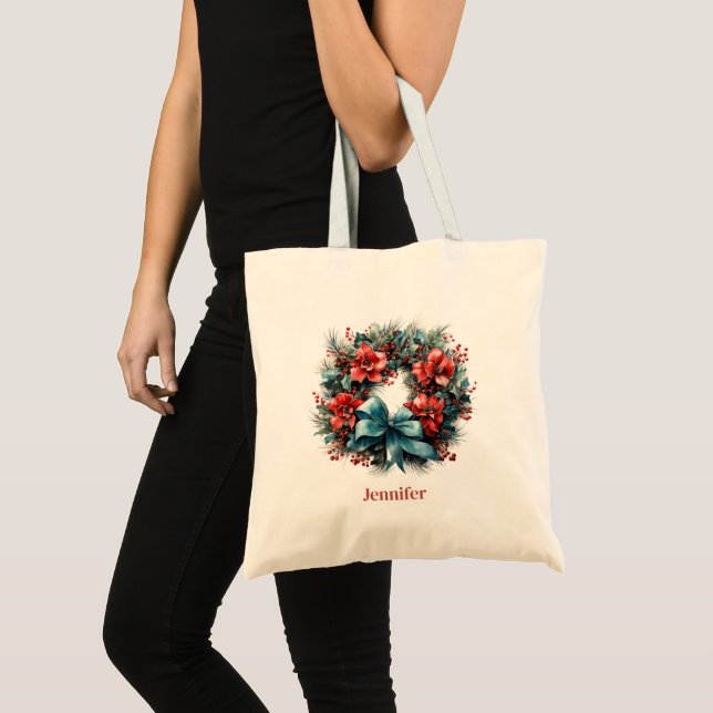 Tote Bag Serre de pin avec Noël Holly Festif (Devant (produit))