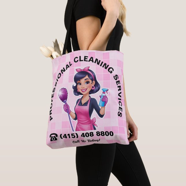 Tote Bag Service de nettoyage de femme de ménage rose (De près)