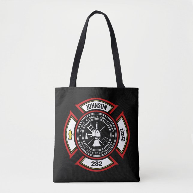 Tote Bag Service d'incendie AJOUTER LE NOM Pompier Insigne  (Devant)