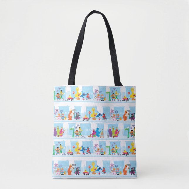 Tote Bag Sesame Pals Marcher Le Long De Sesame Street Motif (Devant)