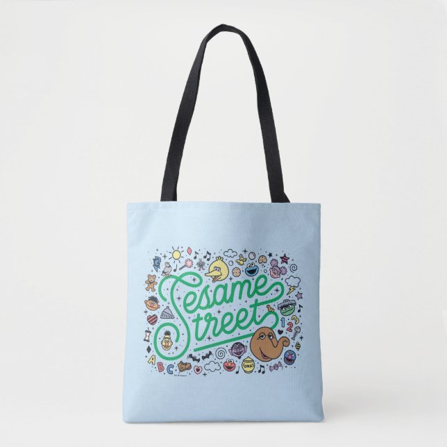 Tote Bag Sésame Sésame | Sesame Street Green Doodle Script (Devant)