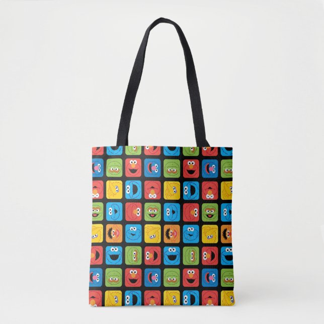Tote Bag Sesame Street Cubed Faces Pattern (Devant)