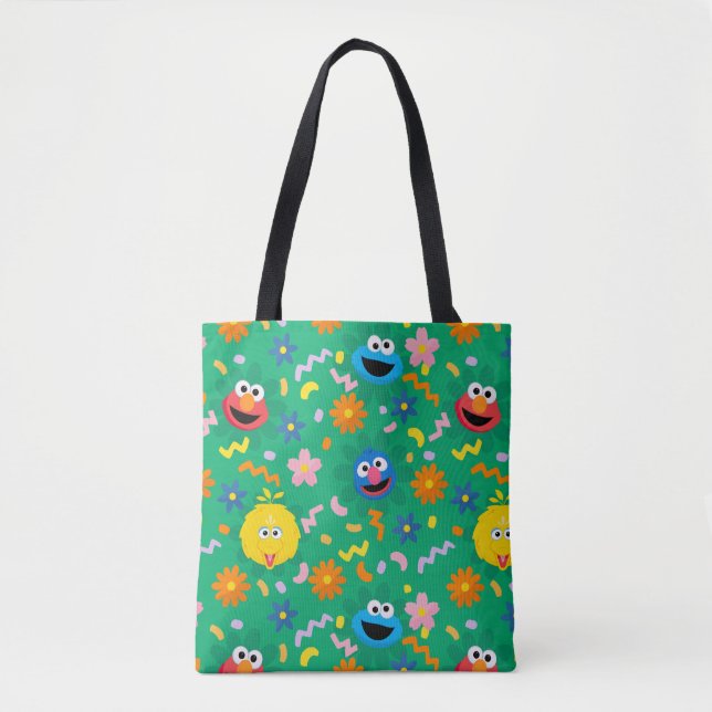 Tote Bag Sesame Street Green Floral Motif (Devant)