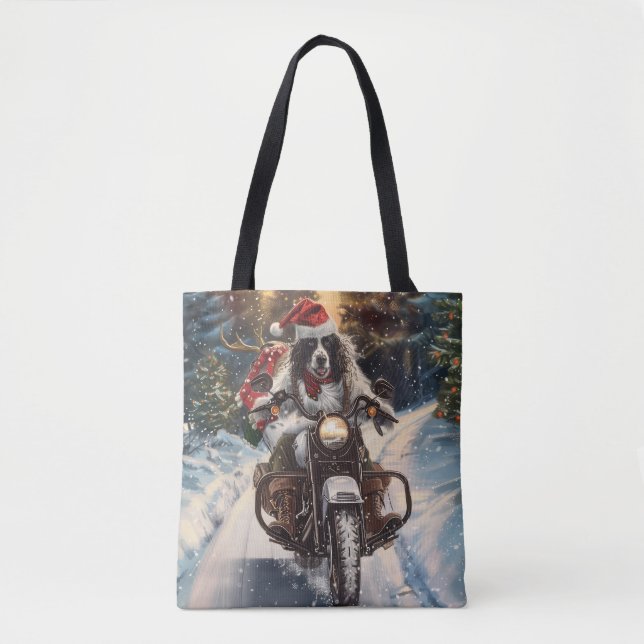 Tote Bag Setter Anglais Chien à Moto Noël (Devant)