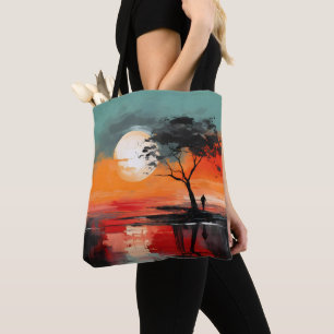 Tote Bag Seul au bord du lac – Solitude au coucher du solei