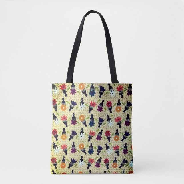 Tote Bag Seventies Afro Pics and Flowers (Devant)