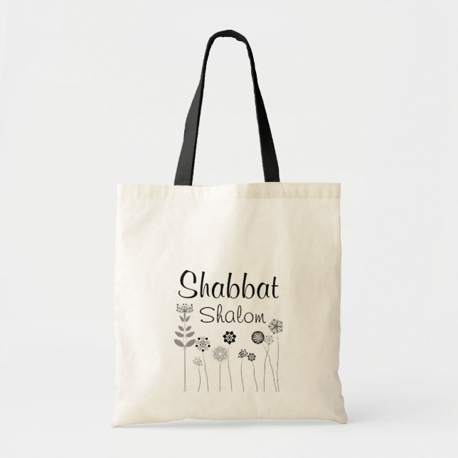 Tote Bag Shabbat Shalom Custom Floral (Devant)