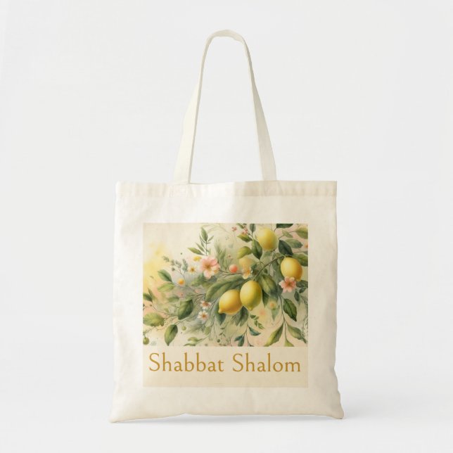 Tote Bag Shabbat Shalom, Verger de Citrons Italien Boho Bot (Devant)