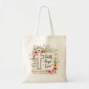 Tote Bag Shabby Chic floral Foi Espoir Amour