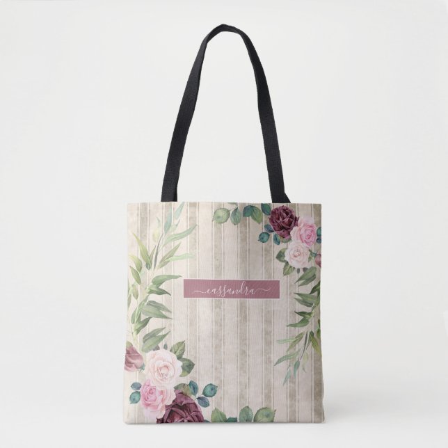Tote Bag Shabby Chic Floral Nom Fourre-tout (Devant)
