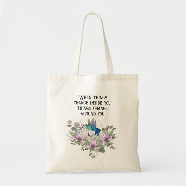 Tote Bag Shabby chic flowers art and selflove quote (Devant)